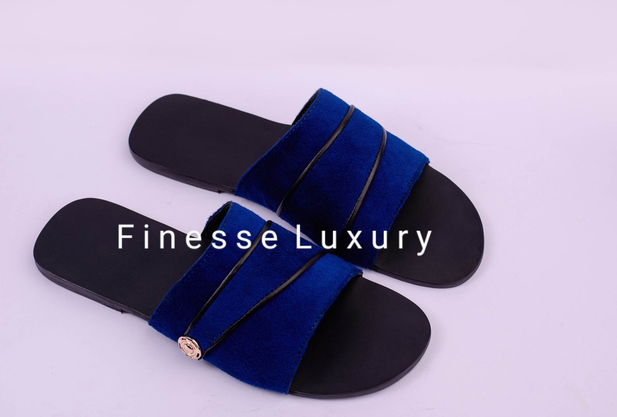 Blue Suede Palm Slippers